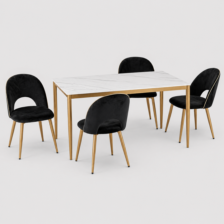 Novique Luxury Ceramic Dining Table with Golden Powder Coated Legs | Modern Contemporary Two-Tone Design