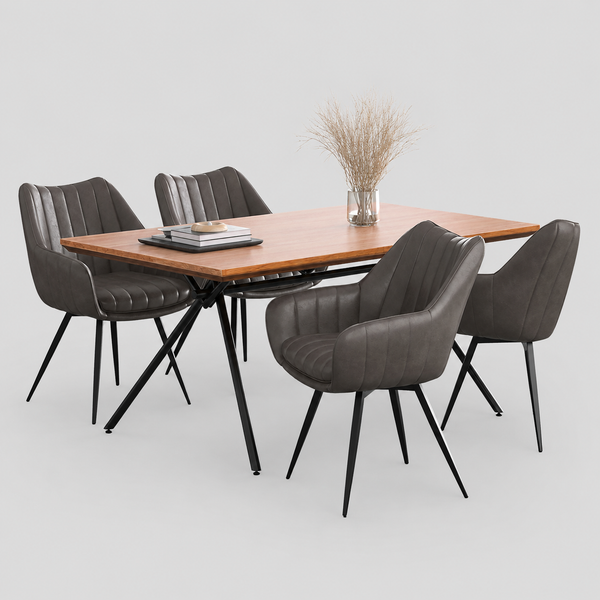Orvyn Modern Dining Table – 63" Solid Engineered Wood Table with 2" Thick Laminated Veneer Natural Wood Grain Top, Black Metal X-Leg Base and Industrial Contemporary Design