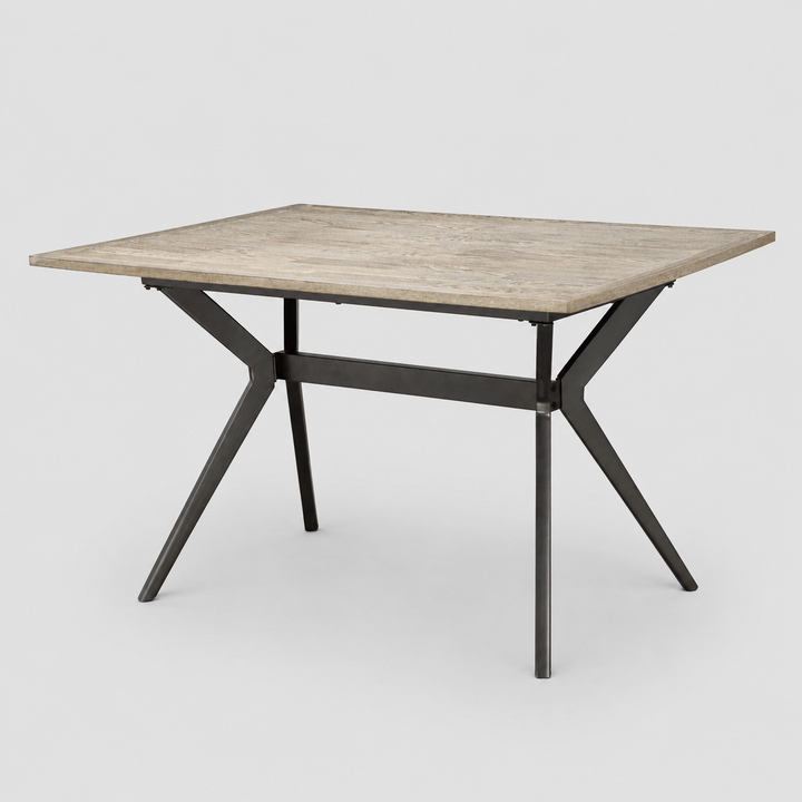 Virelli Rustic Oak Dining Table with Powder Coated Metal Base, Splayed Leg Design & Spacious Modern Industrial Top for Contemporary Dining Rooms