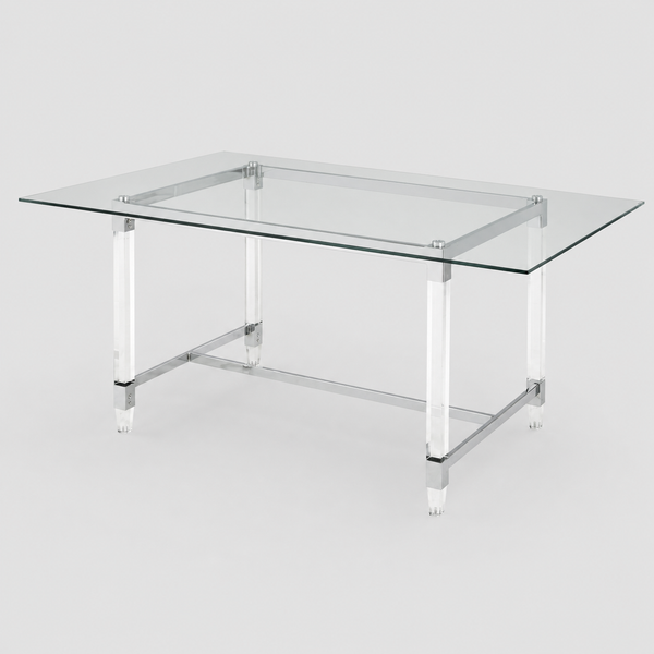 Velora Luxury Glass Dining Table with Chrome Frame & Acrylic Legs | Modern Contemporary Spacious Design