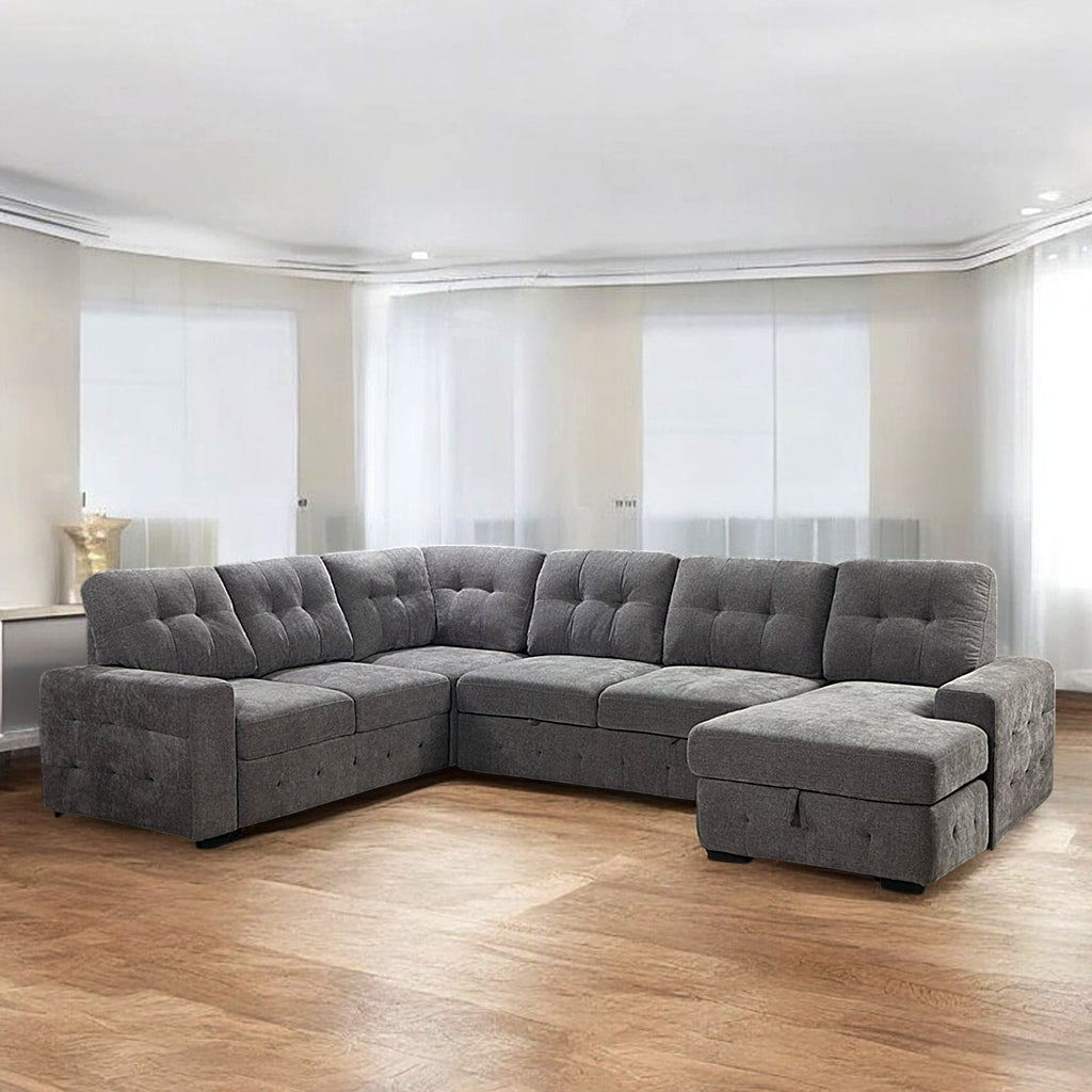 Hillcrest Sectional Sofa Bed With RHF Storage Chaise & Corner Couch - Grey | Sleek, Comfortable & Long-Lasting