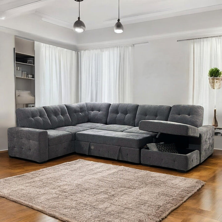 Hillcrest Sectional Sofa Bed With RHF Storage Chaise & Corner Couch - Grey | Sleek, Comfortable & Long-Lasting