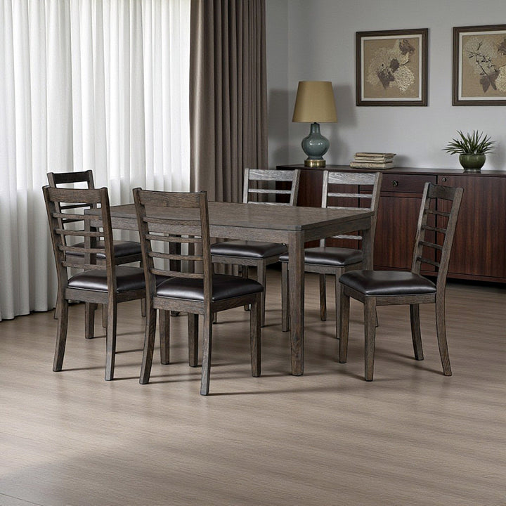 Ember Wooden Dining Table Set For 6 With PU Upholstered Chairs - Espresso | Mid-Century Elegance, Solid Wood Construction & Comfy Seating
