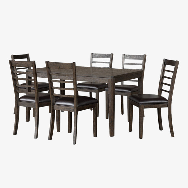 Ember Wooden Dining Table Set For 6 With PU Upholstered Chairs - Espresso | Mid-Century Elegance, Solid Wood Construction & Comfy Seating