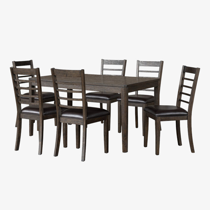 Ember Wooden Dining Table Set For 6 With PU Upholstered Chairs - Espresso | Mid-Century Elegance, Solid Wood Construction & Comfy Seating
