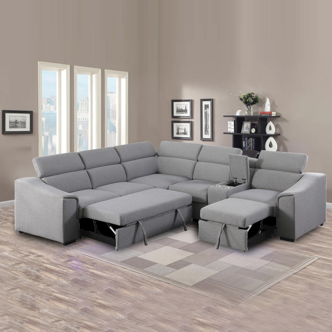 Anchor U-Shaped Sleeper Sectional Sofa Bed In Fabric Upholstery - Grey |  Available In LHF/ RHF Configuration