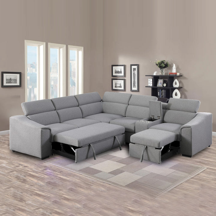 Anchor U-Shaped Sleeper Sectional Sofa Bed In Fabric Upholstery - Grey |  Available In LHF/ RHF Configuration