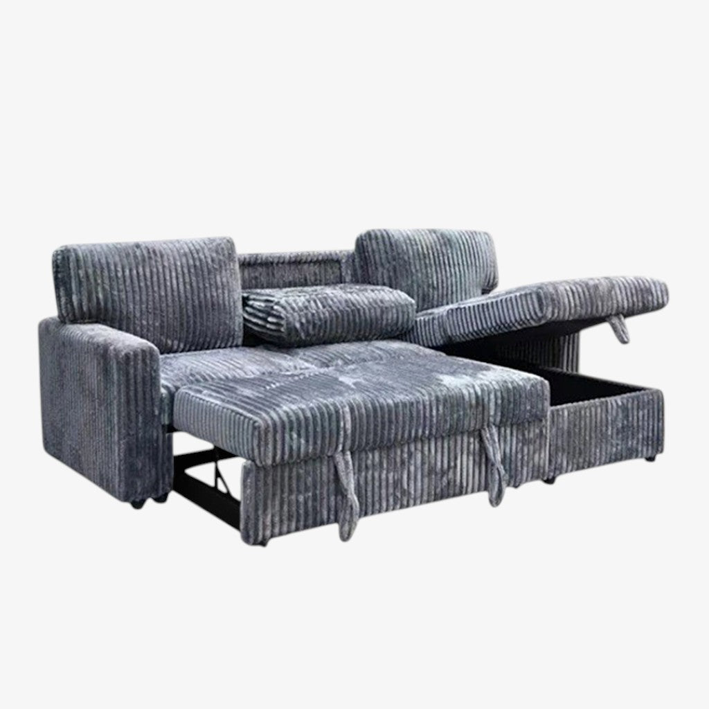 Crystal Fabric Upholstered Sectional Sofa Bed With USB Charging Ports - Grey | Timeless, Sturdy, Reversible, Comfortable & Storage Solution