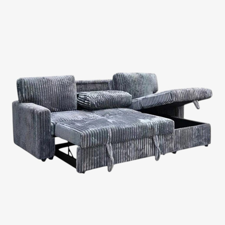 Crystal Fabric Upholstered Sectional Sofa Bed With USB Charging Ports - Grey | Timeless, Sturdy, Reversible, Comfortable & Storage Solution