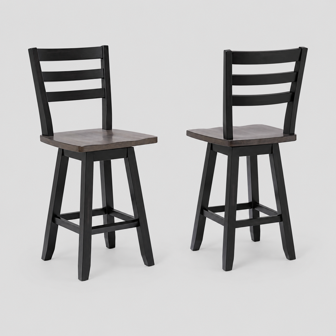 Orlenza 2-Piece Swivel Counter Stool Set – Solid Rubberwood with 180° Swivel Seat