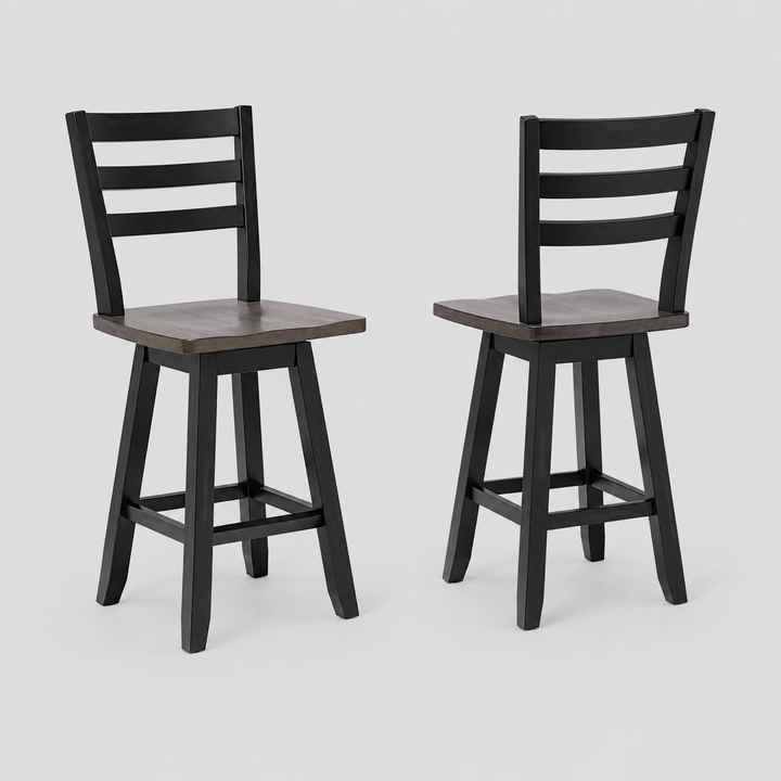 Orlenza 2-Piece Swivel Counter Stool Set – Solid Rubberwood with 180° Swivel Seat