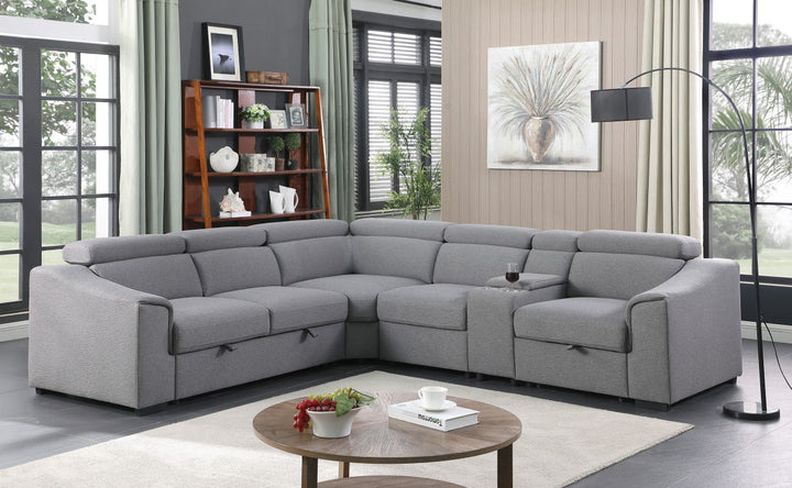 Anchor U-Shaped Sleeper Sectional Sofa Bed In Fabric Upholstery - Grey |  Available In LHF/ RHF Configuration