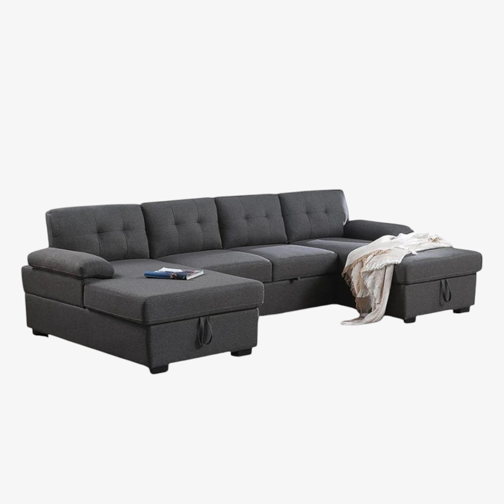 Maren Fabric Upholstered Sectional Sofa Bed - Grey | Stylish, Sturdy, Comfortable & Storage Solution