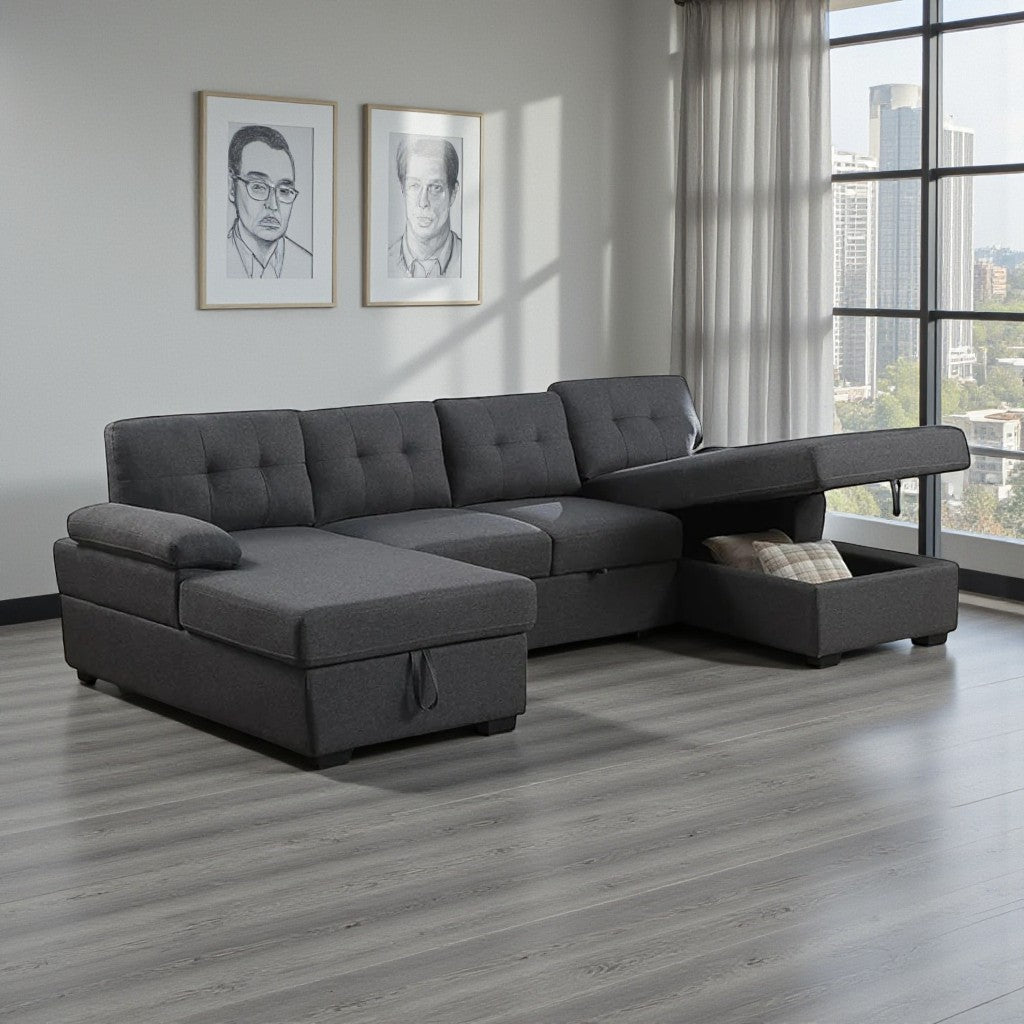 Maren Fabric Upholstered Sectional Sofa Bed - Grey | Stylish, Sturdy, Comfortable & Storage Solution