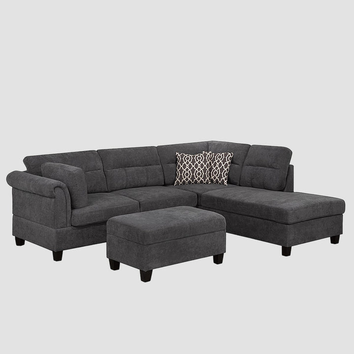 Lavish Fabric Upholstered Sectional Sofa With RHF Chaise - Grey | Timeless, Sleek & Comfortable