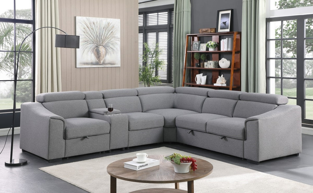 Anchor U-Shaped Sleeper Sectional Sofa Bed In Fabric Upholstery - Grey |  Available In LHF/ RHF Configuration