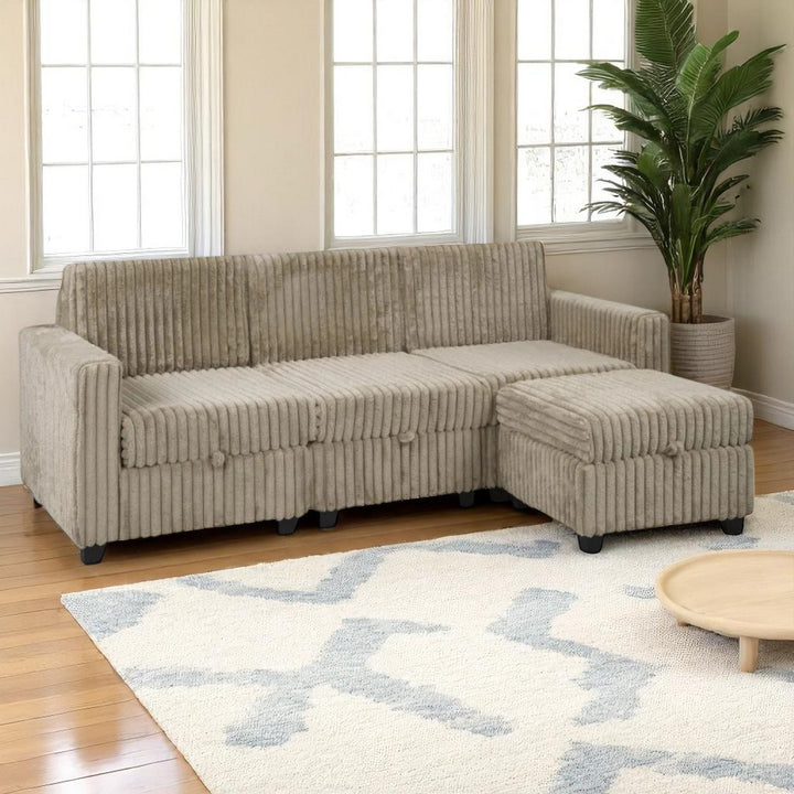 Pinewood Fabric Upholstered Sectional Sofa With Reversible Ottoman -  Brown | Timeless, Sleek & Comfortable