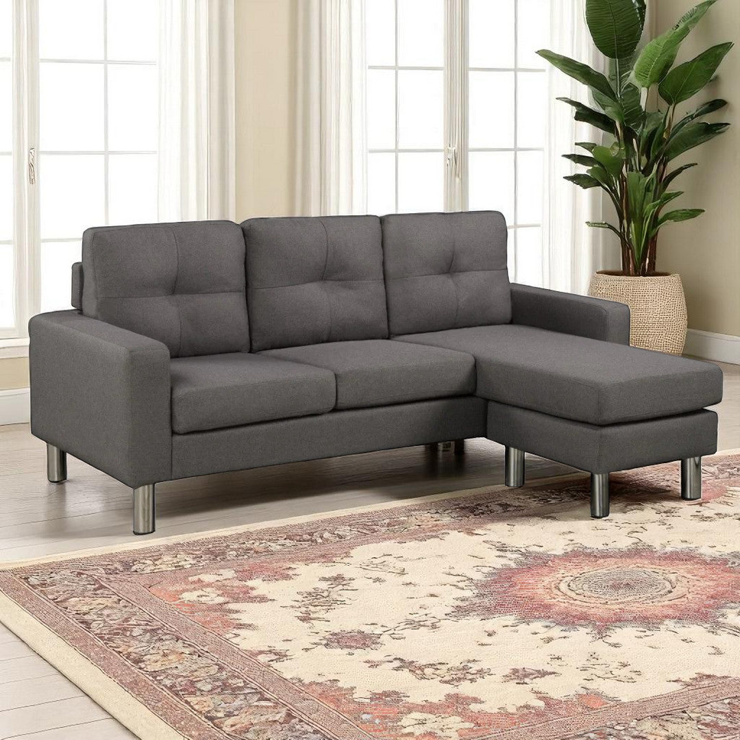 Alvera Sectional Sofa in Fabric Upholstery With Reversible Chaise Lounge - Dark Grey | Modern, Durable & Comfortable