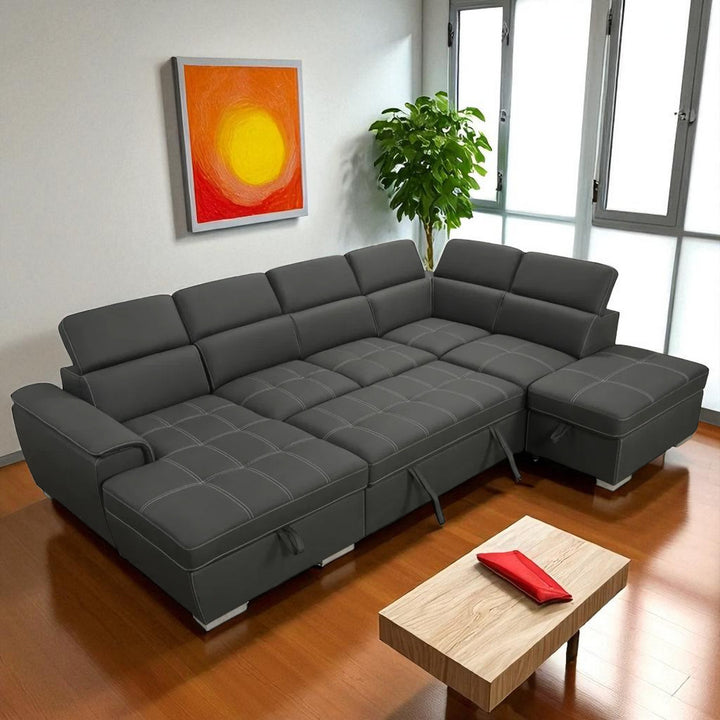 Maxx 4-Piece Fabric Upholstered Sectional Sofa Bed - Grey | Available In LHF & RHF Configuration