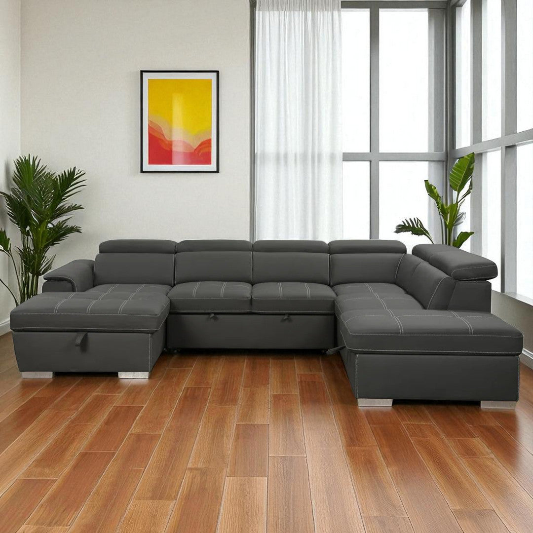 Maxx 4-Piece Fabric Upholstered Sectional Sofa Bed - Grey | Available In LHF & RHF Configuration