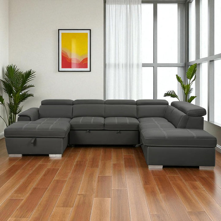 Maxx 4-Piece Fabric Upholstered Sectional Sofa Bed - Grey | Available In LHF & RHF Configuration