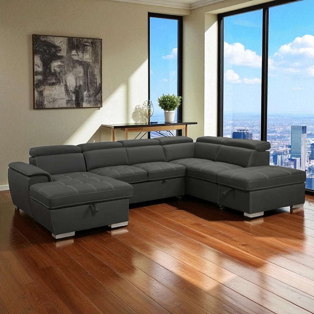 Maxx 4-Piece Fabric Upholstered Sectional Sofa Bed - Grey | Available In LHF & RHF Configuration