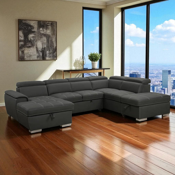 Maxx 4-Piece Fabric Upholstered Sectional Sofa Bed - Grey | Available In LHF & RHF Configuration