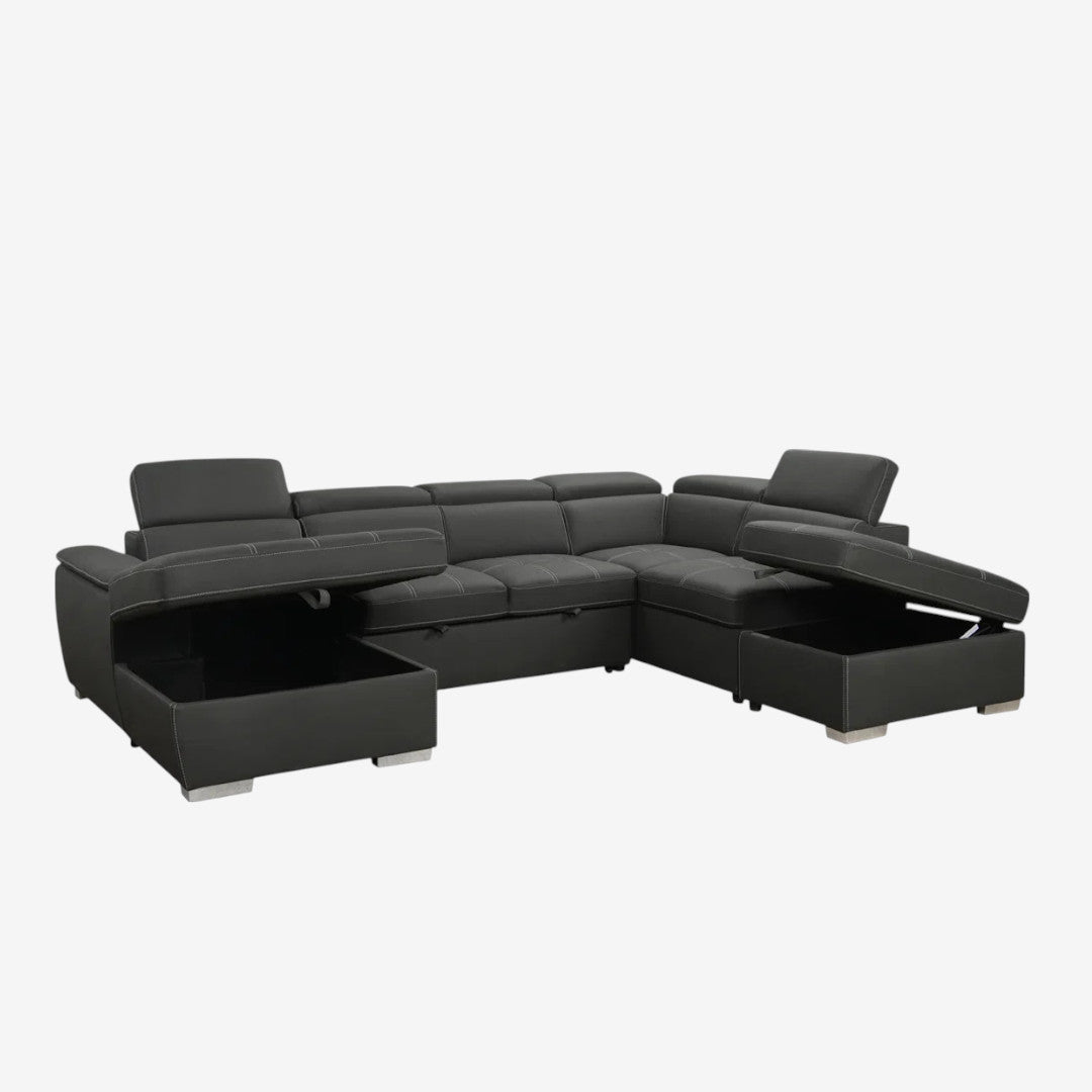 Maxx 4-Piece Fabric Upholstered Sectional Sofa Bed - Grey | Available In LHF & RHF Configuration