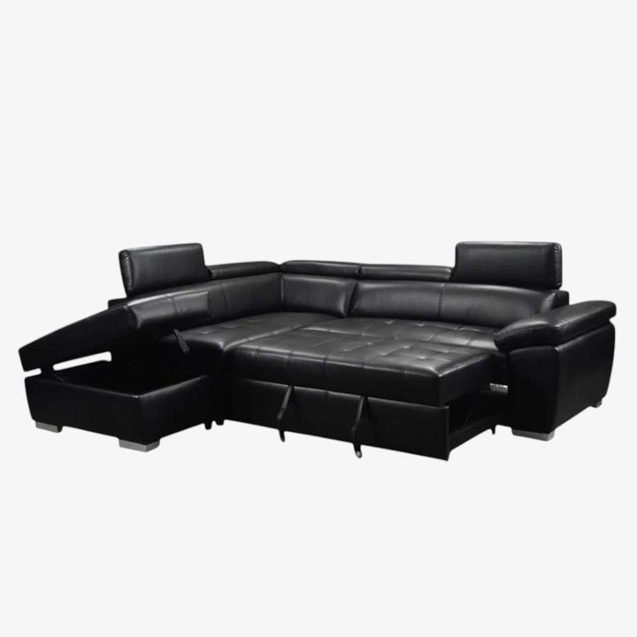 Vibe Leathaire Upholstered Sectional Sofa Bed - Black | Modern, Comfortable, Storage Solution & Built to Last