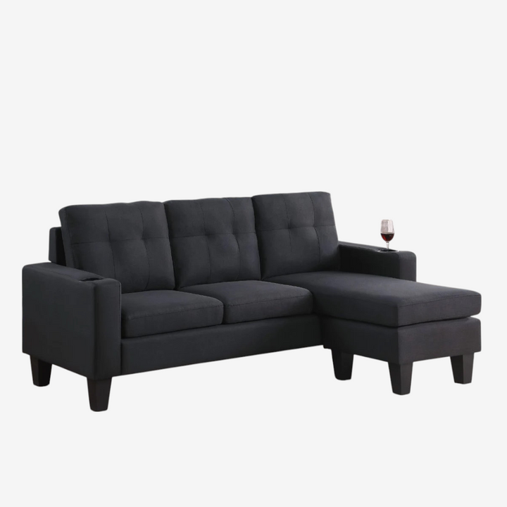 Nest Sectional Sofa in Fabric Upholstery With Reversible Chaise - Black | Contemporary, Long-Lasting & Comfortable