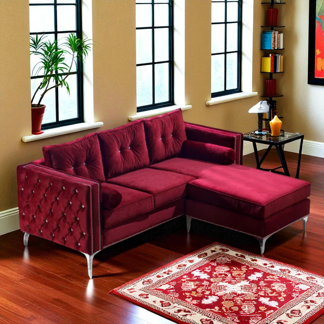 Majestic Sectional Sofa with Fabric Upholstery & Reversible Chaise - Red | Timeless, Sleek & Comfortable