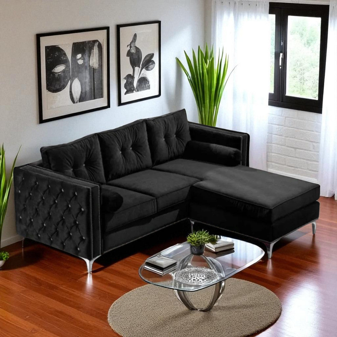 Majestic Sectional Sofa with Fabric Upholstery & Reversible Chaise - Black | Timeless, Sleek & Comfortable