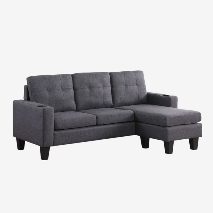 Nest Sectional Sofa in Fabric Upholstery With Reversible Chaise - Grey | Timeless, Sturdy & Comfortable