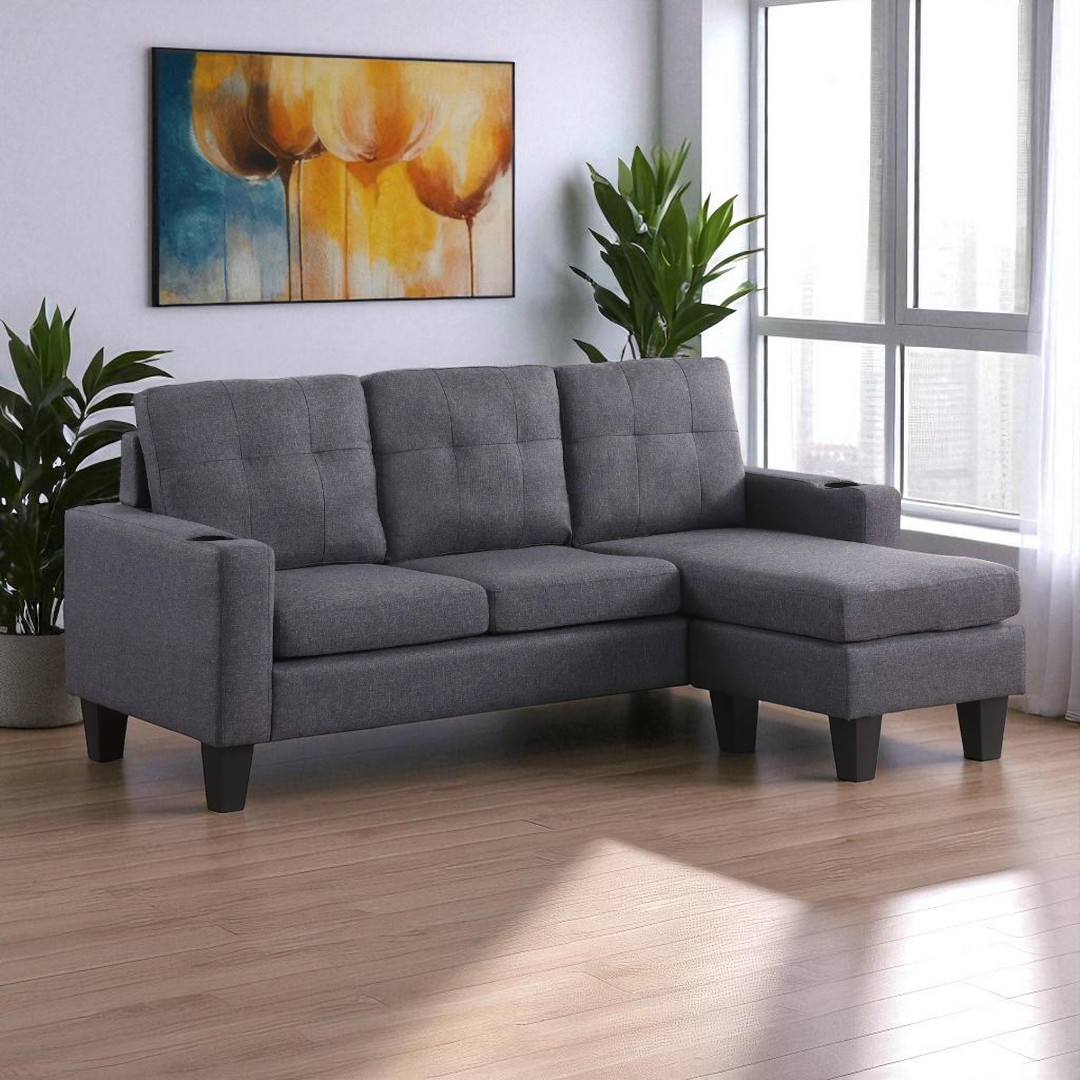 Nest Sectional Sofa in Fabric Upholstery With Reversible Chaise - Grey | Timeless, Sturdy & Comfortable