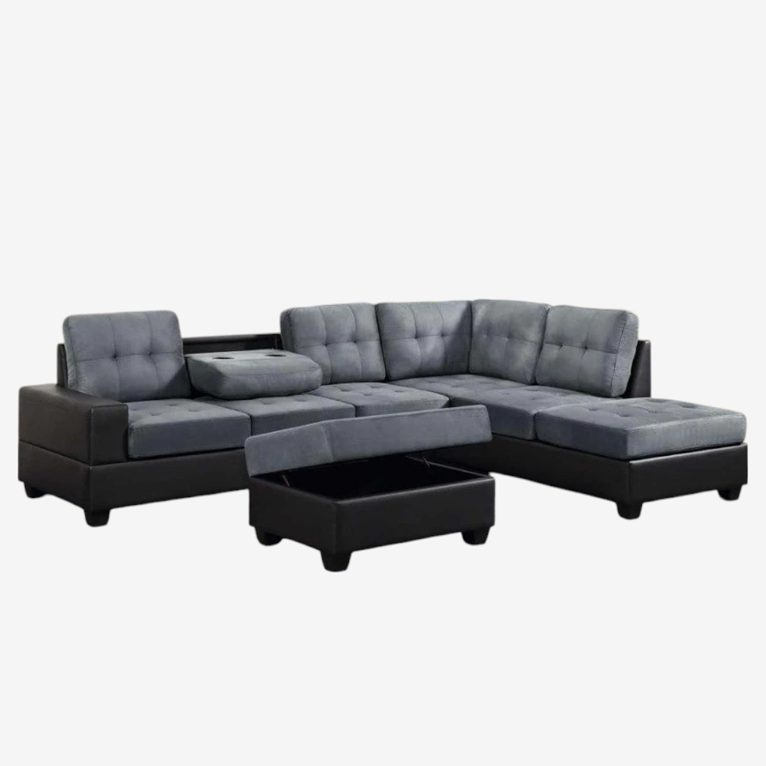 Moonwave Fabric/ Leather Upholstered Sectional Sofa With Reversible Chaise - Grey/ Black | Modern, Comfortable & Built to Last
