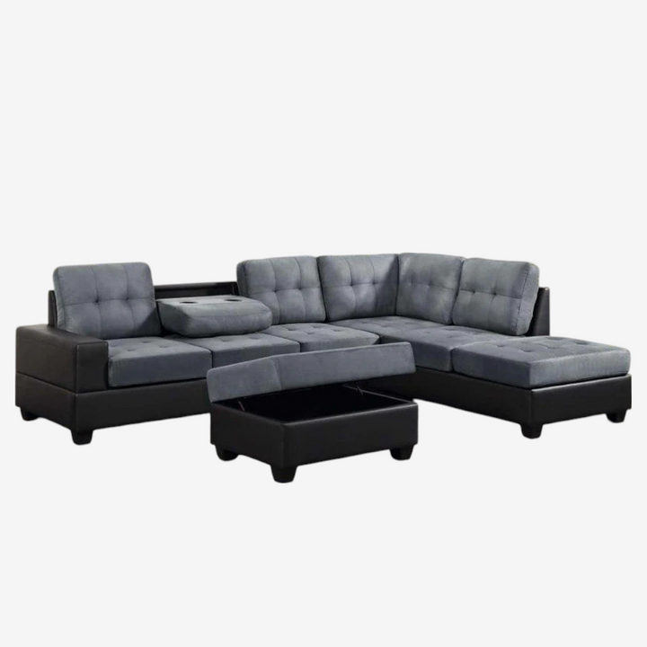 Moonwave Fabric/ Leather Upholstered Sectional Sofa With Reversible Chaise - Grey/ Black | Modern, Comfortable & Built to Last