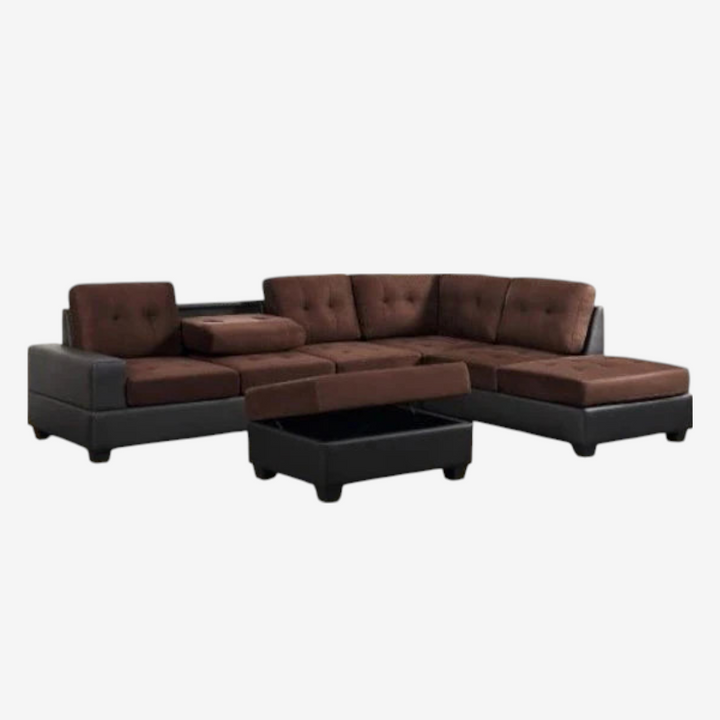 Moonwave Fabric/ Leather Upholstered Sectional Sofa With Reversible Chaise - Brown/ Black | Stylish, Affordable & Durable