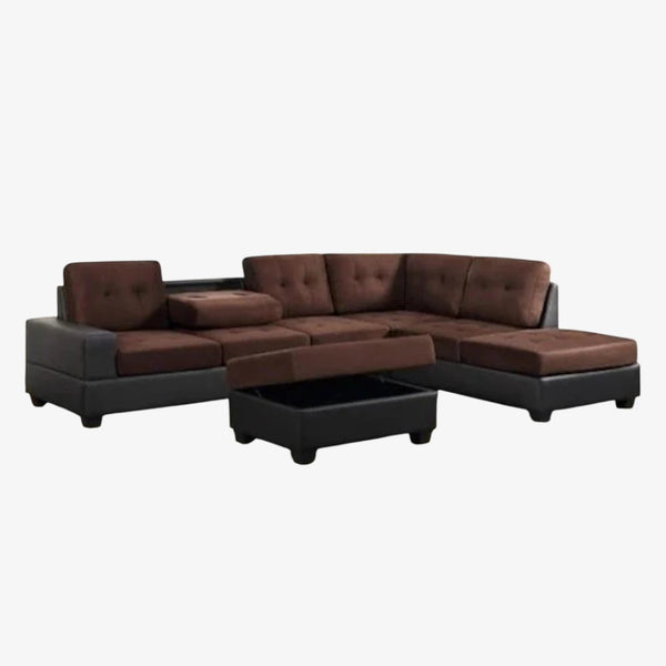 Bliss Fabric/ PU Upholstered Sectional Sofa - Brown/ Black | Modern, Durable, Reversible & Comfortable