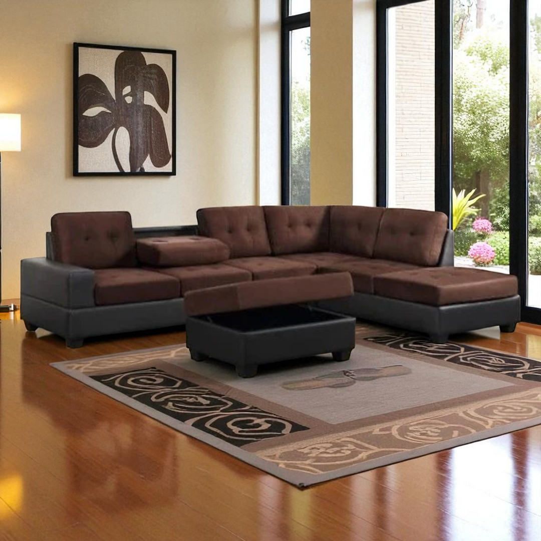 Moonwave Fabric/ Leather Upholstered Sectional Sofa With Reversible Chaise - Brown/ Black | Stylish, Affordable & Durable