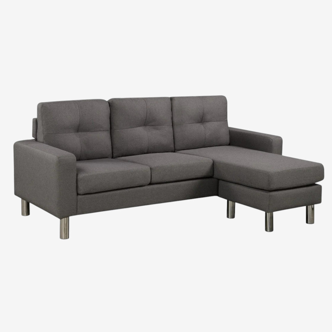 Alvera Sectional Sofa in Fabric Upholstery With Reversible Chaise Lounge - Dark Grey | Modern, Durable & Comfortable