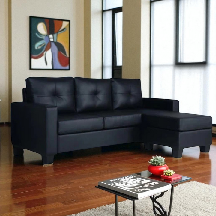 Luxora Sectional Sofa in Fabric Upholstery With Reversible Chaise - Black | Modern, Sleek, Durable & Comfortable