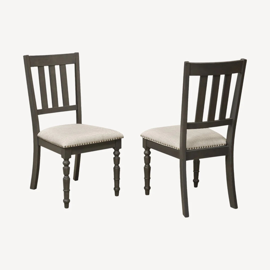 Snow Wooden Dining Chair in Fabric Upholstery (Set of 2) - Beige/ Dark Grey