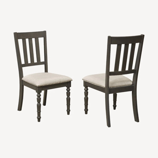 Snow Wooden Dining Chair in Fabric Upholstery (Set of 2) - Beige/ Dark Grey