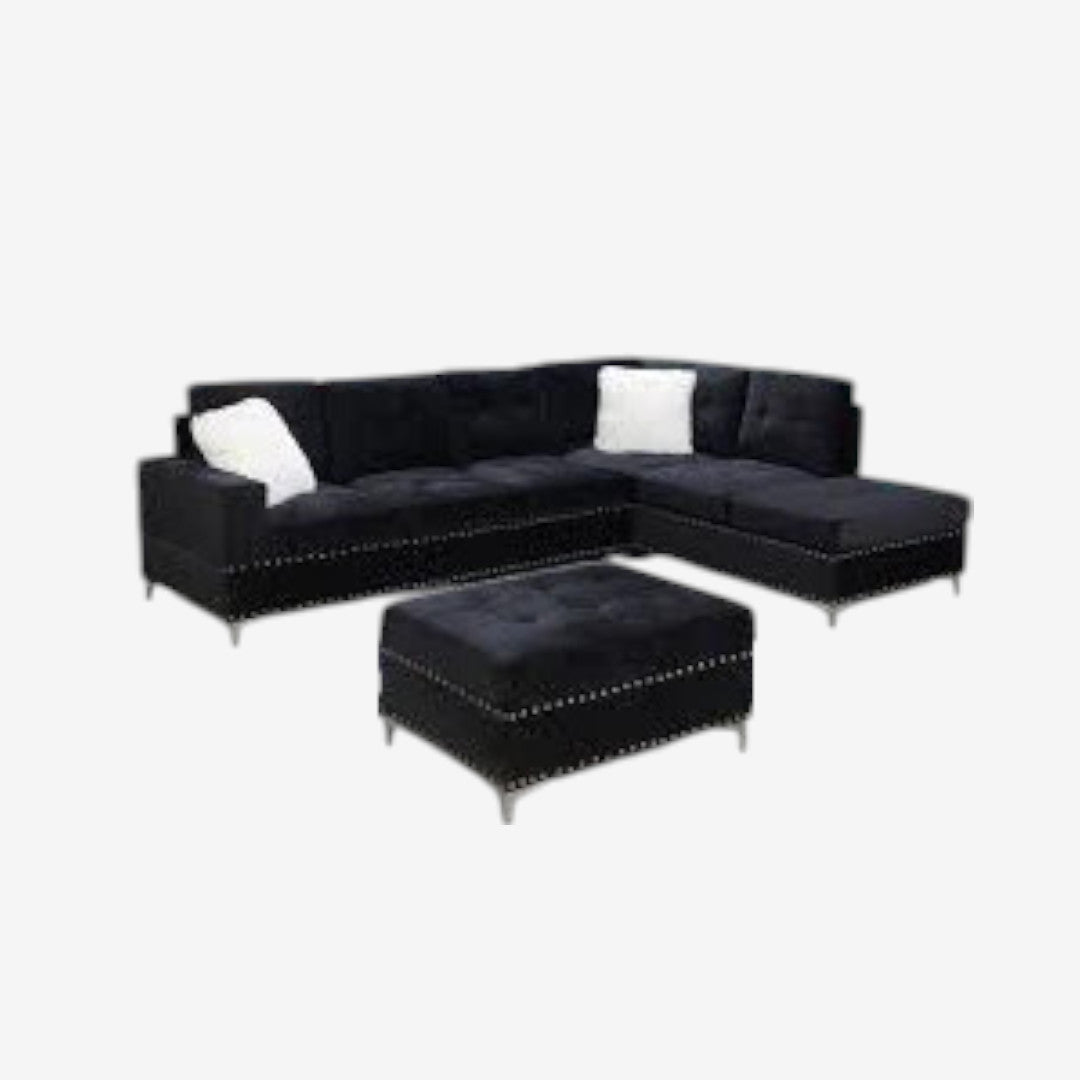 Icon Fabric Upholstered Sectional Sofa With Storage Ottoman - Black | Stylish, Sturdy, Comfortable & Affordable