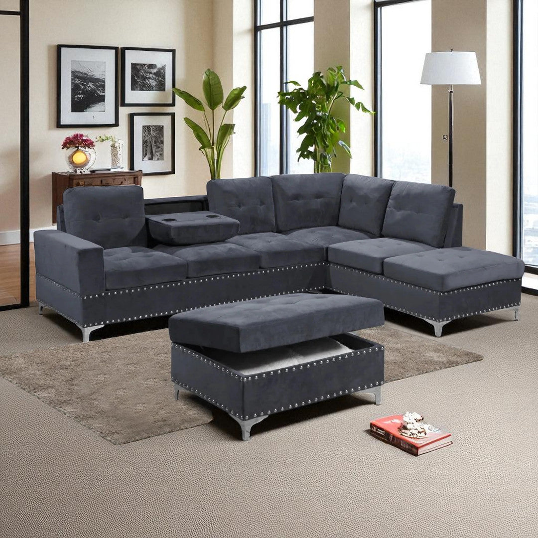 Icon Fabric Upholstered Sectional Sofa With Storage Ottoman - Grey | Stylish, Sturdy, Comfortable & Affordable