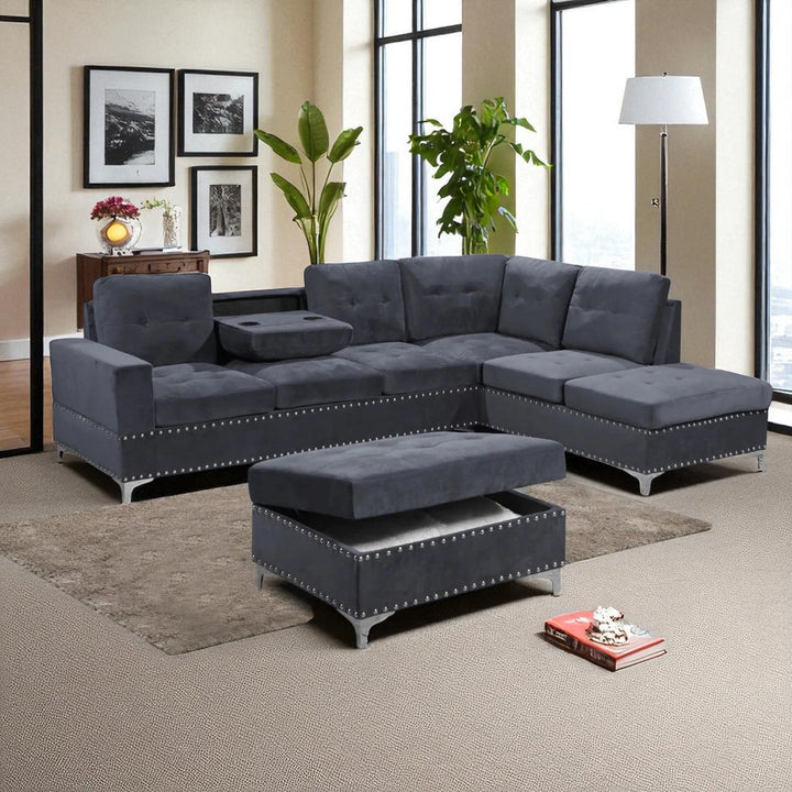 Icon Fabric Upholstered Sectional Sofa With Storage Ottoman - Grey | Stylish, Sturdy, Comfortable & Affordable
