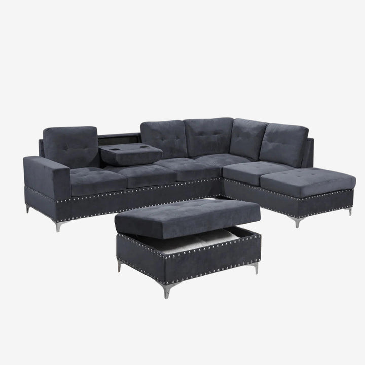 Icon Fabric Upholstered Sectional Sofa With Storage Ottoman - Grey | Stylish, Sturdy, Comfortable & Affordable