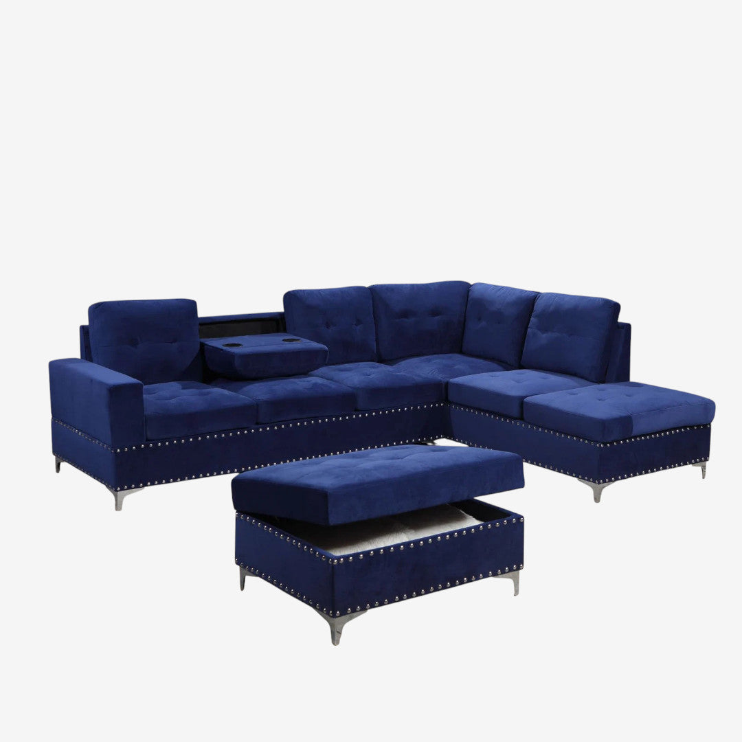 Icon Fabric Upholstered Sectional Sofa With Storage Ottoman - Blue | Stylish, Sturdy, Comfortable & Affordable