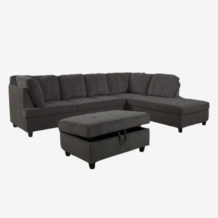 Grove 2-Piece Sectional Sofa in Fabric Upholstery With Storage Ottoman - Dark Grey | Available In LHF/ RHF Configuration