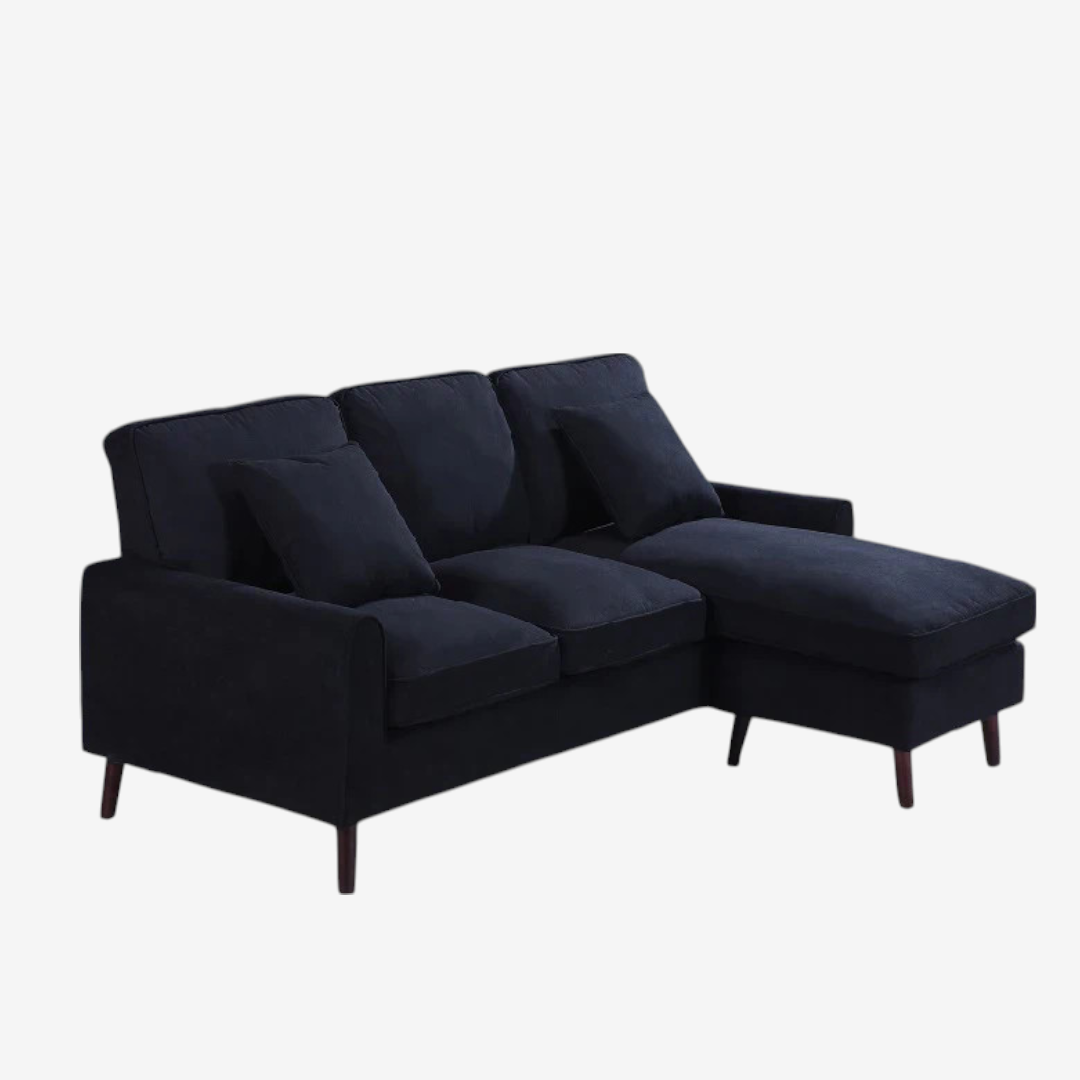 Breeze Sectional Sofa in Fabric Upholstery With Reversible Chaise - Black | Classic, Streamlined & Comfortable